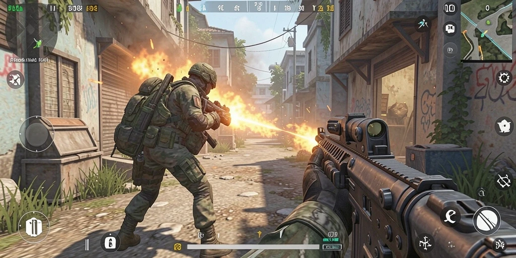 Screenshot gameplay FO8 yang menampilkan aksi seru di medan perang FPS.