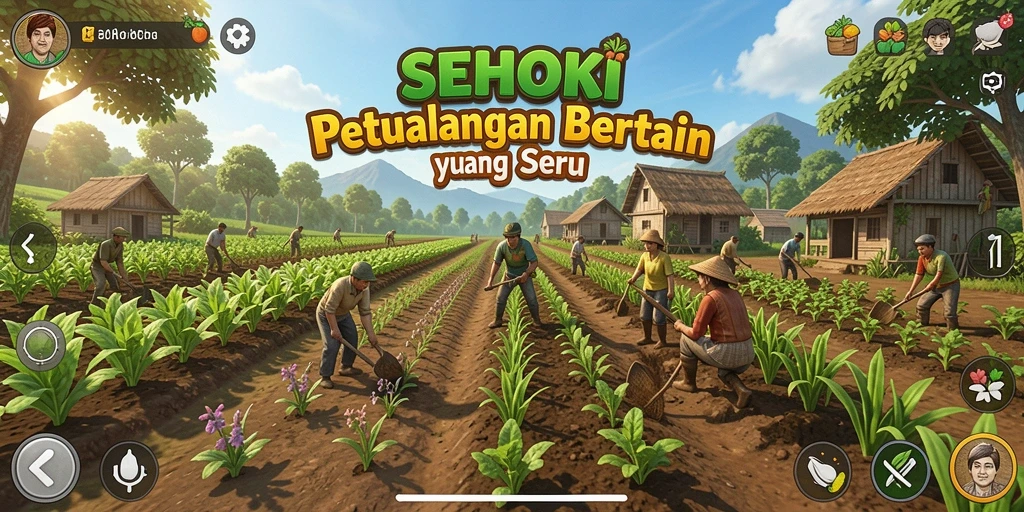 Screenshot utama SEHOKI yang menampilkan pengalaman gameplay bertani.